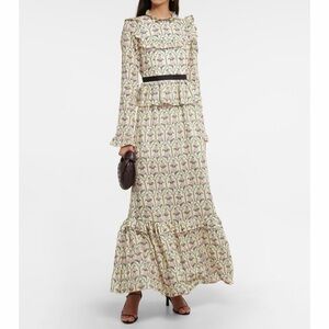 Agua by Agua Bendita Sesamo Peonia Aurora Midi Dress Beige Pink Floral Print M